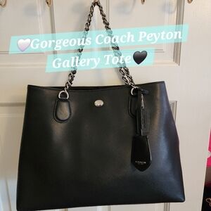 Coach Black PEYTON Gallery Leather Tote Bag Purse Shoulder Handbag Silver Chain